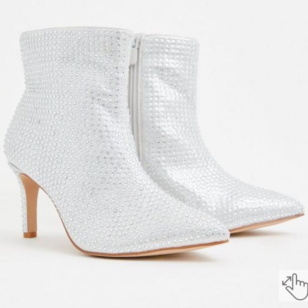 Torrid Silver Rhinestone Pointed Toe Bootie (WW)